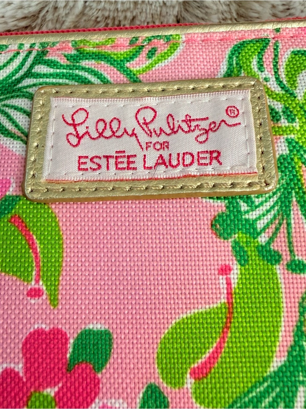 Lilly Pulitzer for Estée Lauder Pink/Green Tiger Lair Print Makeup Bag - Picture 3 of 5